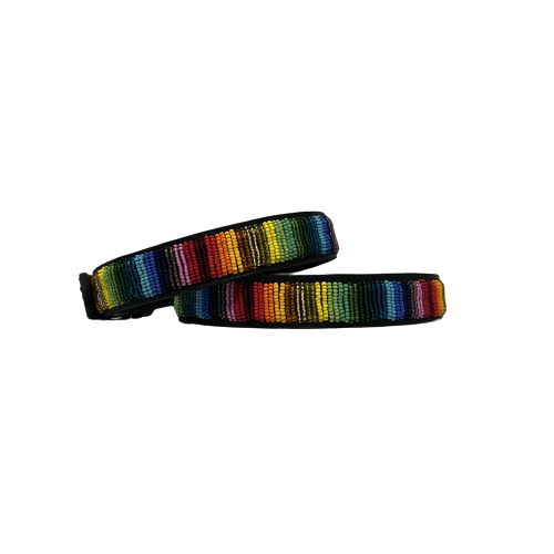 Beautiful beaded leather collar in all the colours of the rainbow